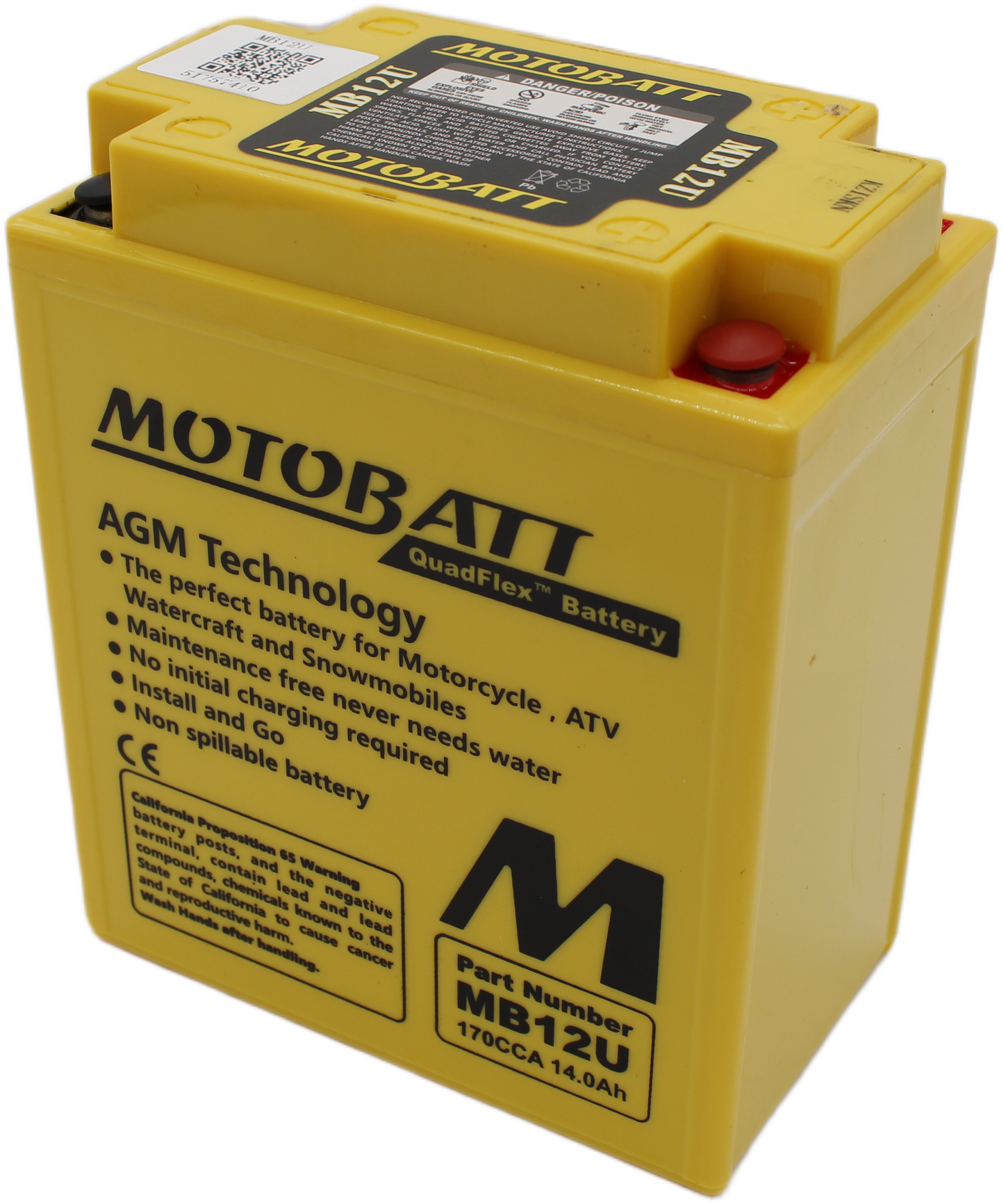 MotoBatt MB12U YB12A-B 14Ah Precaricata sigillata AGM Per Moto 135x80x161 mm