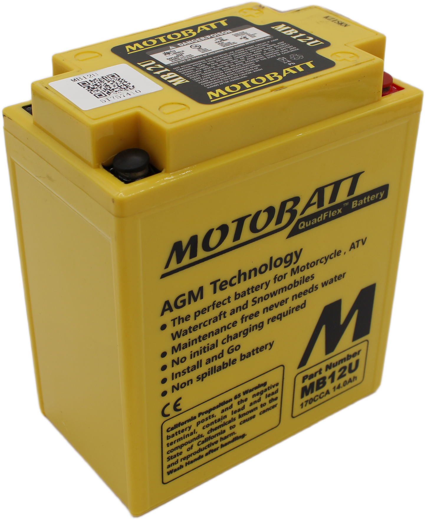 MotoBatt MB12U YB12A-B 14Ah Precaricata sigillata AGM Per Moto 135x80x161 mm
