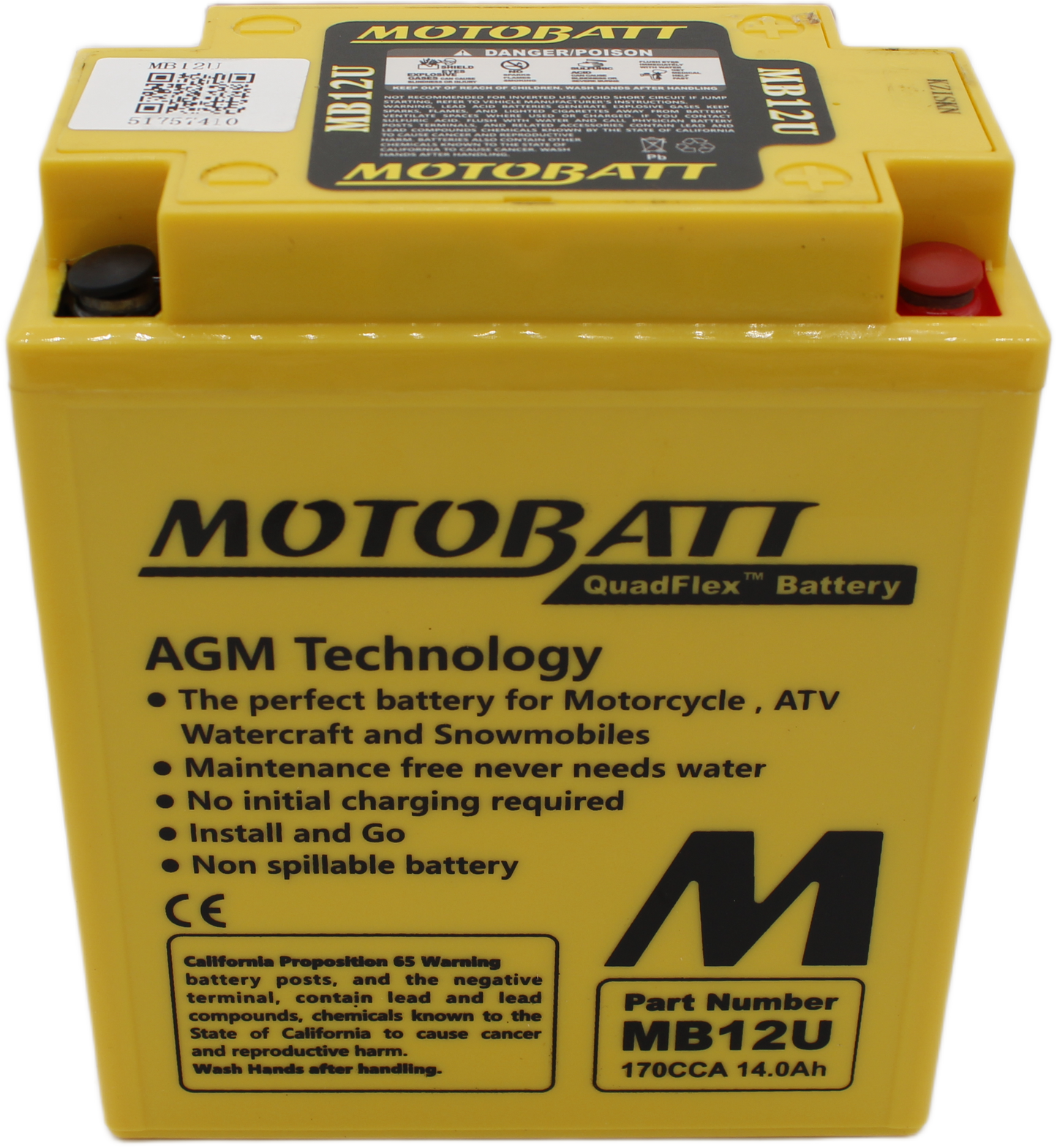 MotoBatt MB12U YB12A-B 14Ah Precaricata sigillata AGM Per Moto 135x80x161 mm