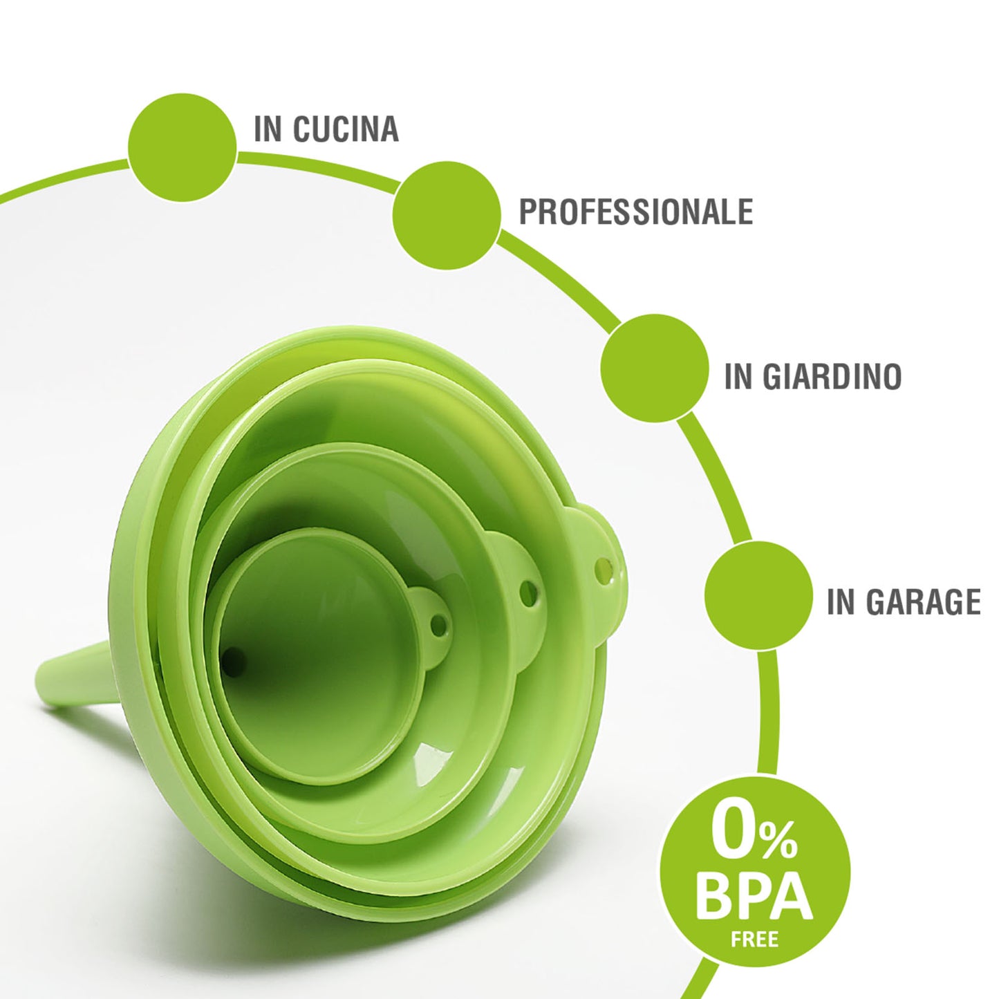 COSMOPLAST 4 Imbuti cucina diametro cm 8 12 16 18, 100% Made in Italy, Verde