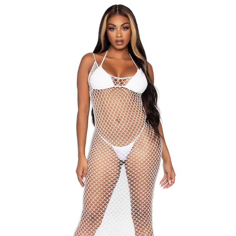 LEG AVENUE - MAXI ABITO IN RETE TWIST TAGLIA UNICA BIANCO
