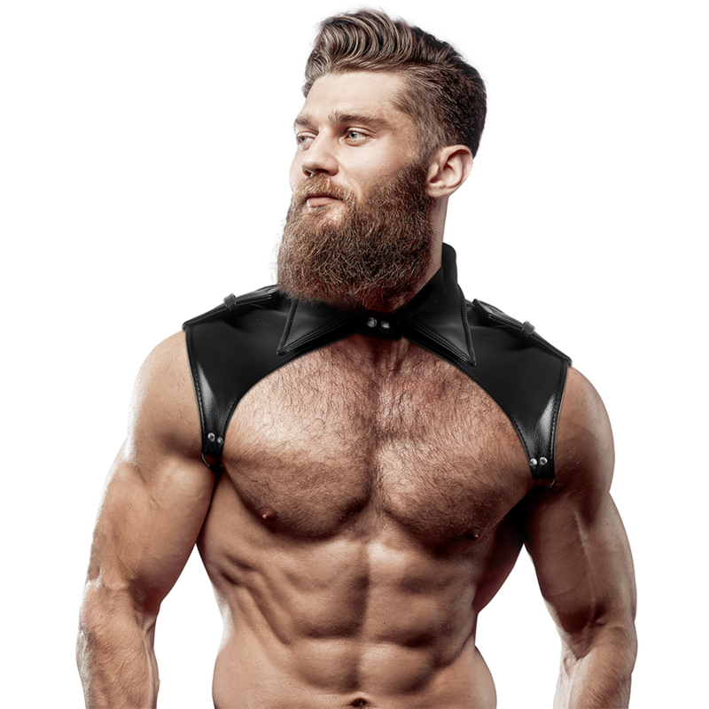 FETISH SUBMISSIVE ATTITUDE - IMBRACATURA PER IL COLLO IN ECOPELLE REGOLABILE DA UOMO BRIGADE