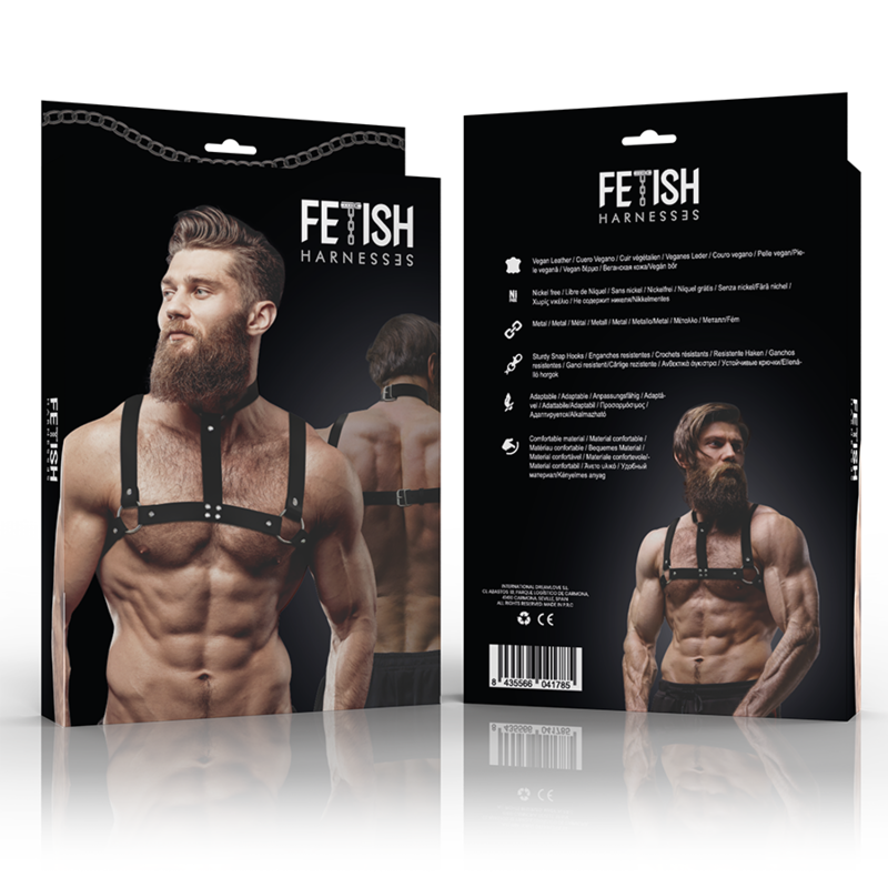 FETISH SUBMISSIVE ATTITUDINE - IMBRACATURA REGOLABILE IN ECOPELLE CON COLLANA PER UOMO