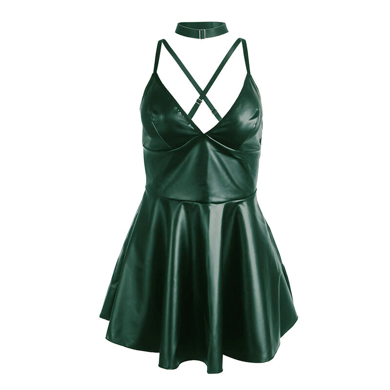 SUBBLIME - 955434 ABITO CON SPALLINE IN PELLE VERDE S/M
