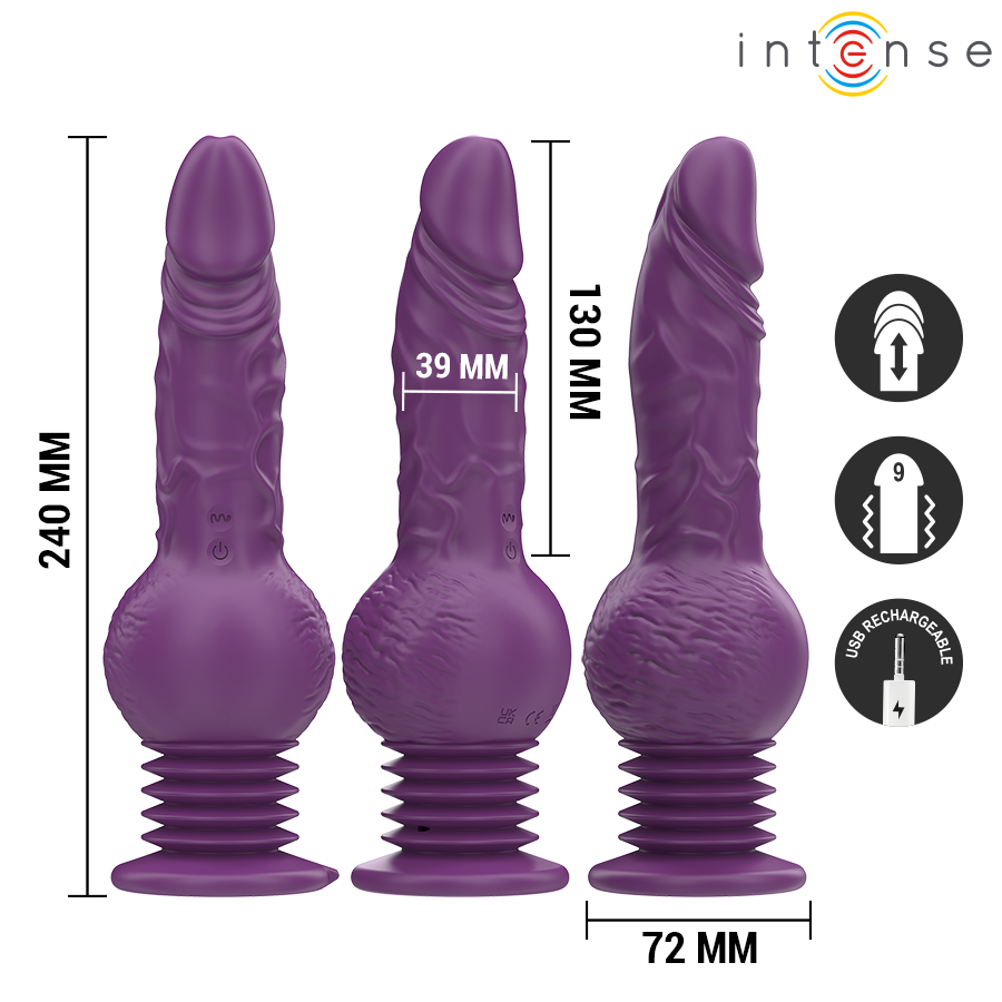 INTENSE - VIBRATORE MULTIFUNZIONE TATUM CON VIBRAZIONE SU E GI 24 CM VIOLA
