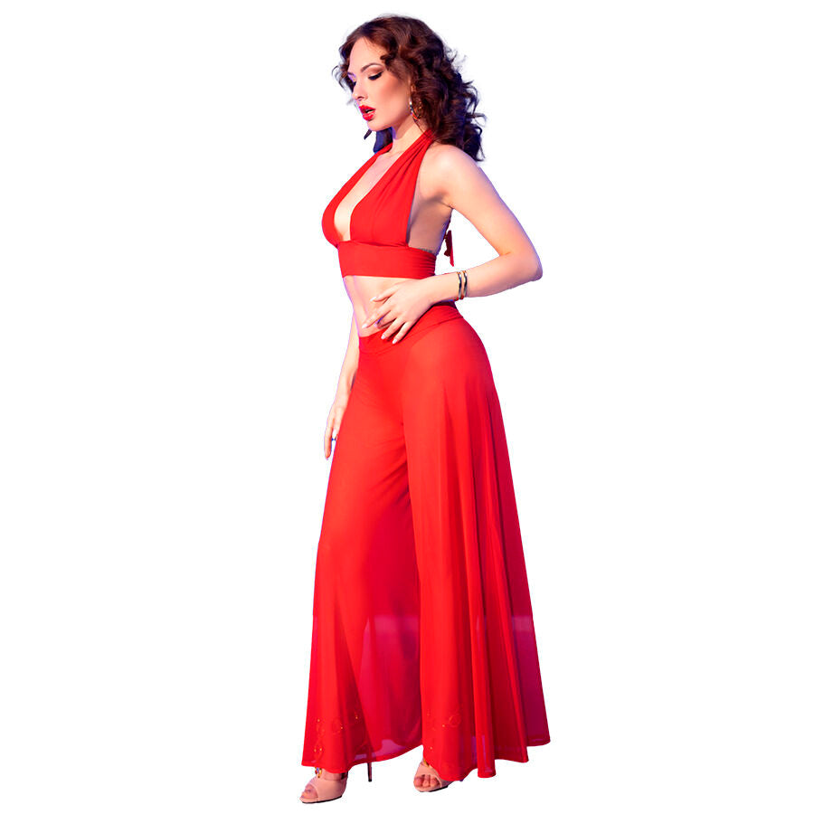 CHILIROSE - CR 4857 SET TOP E PANTALONI ROSSI TAGLIA S