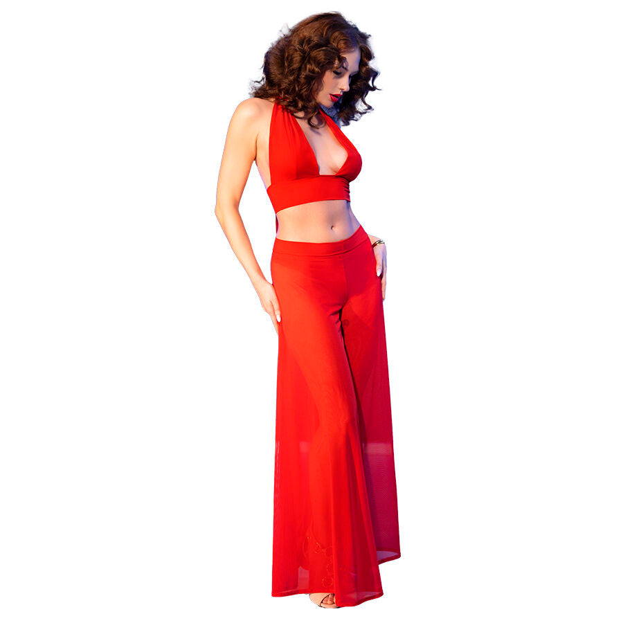 CHILIROSE - CR 4857 SET TOP E PANTALONI ROSSI TAGLIA L