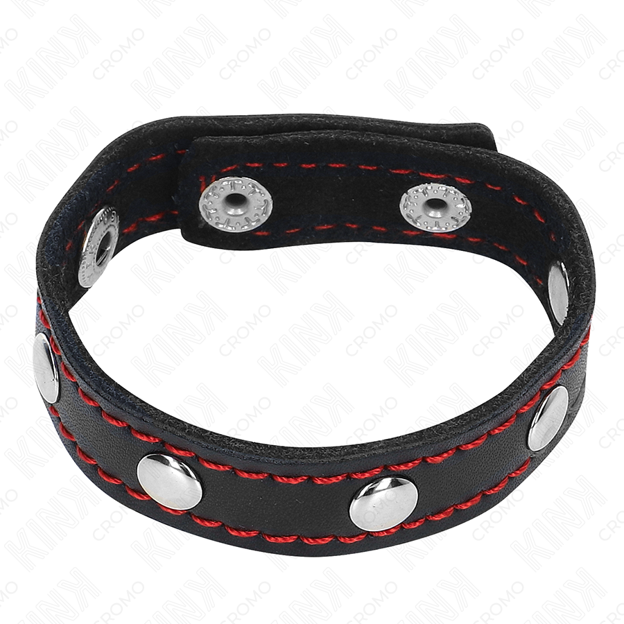 KINK - ANELLO PER PENE IN PELLE CON CHIUSURA A PRESSIONE FODERA ROSSA 21 X 1,5 CM