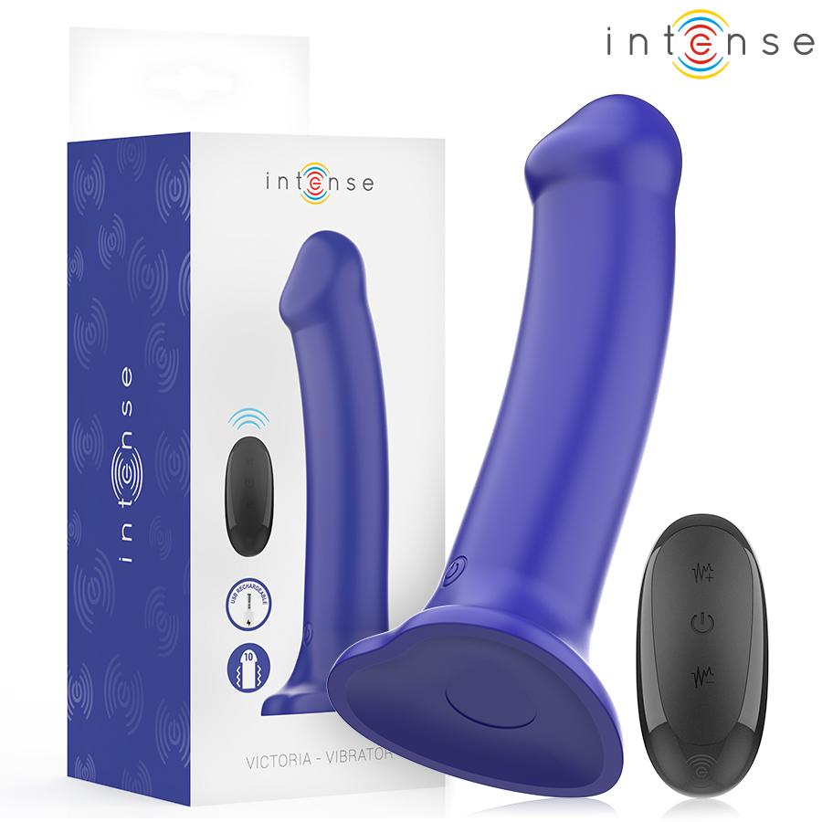 INTENSE - VIBRATORE VICTORIA CON VENTOSA 10 VIBRAZIONI BLU SCURO TELECOMANDO