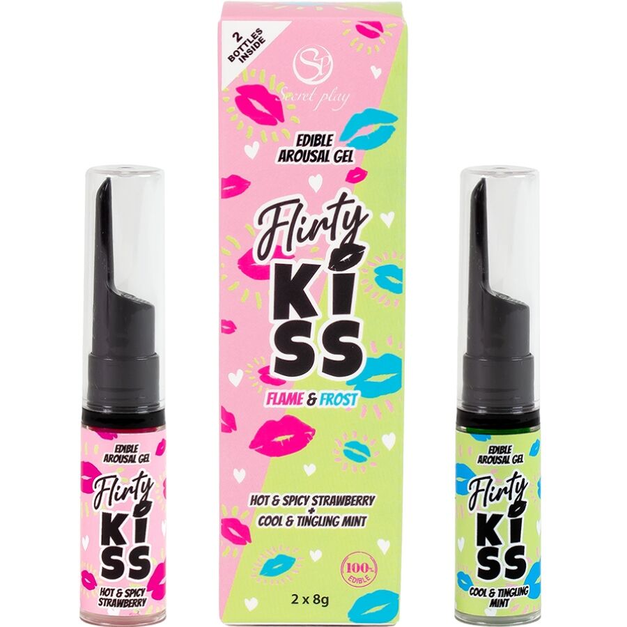 SECRETPLAY - GEL PER BACI CIVATRICI CON EFFETTI SESSUALI ORALI FRAGOLA E MENTA 2 x 8 GR