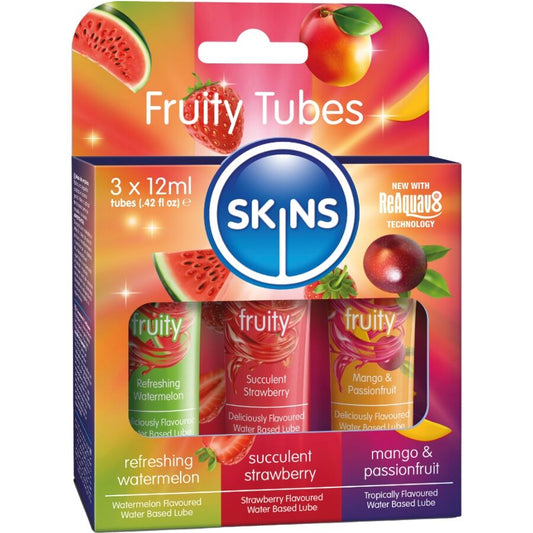 SKINS - KIT LUBRIFICANTI ALLA FRUTTA LUBRIFICANTI ALL'ANGURIA, ALLA FRAGOLA E AL MANGO 3 x 12 ML