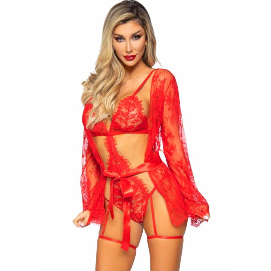 LEG AVENUE - 86123 SET VESTAGLIA TEDDY + GIARRETTIERA ROSSO TAGLIA M