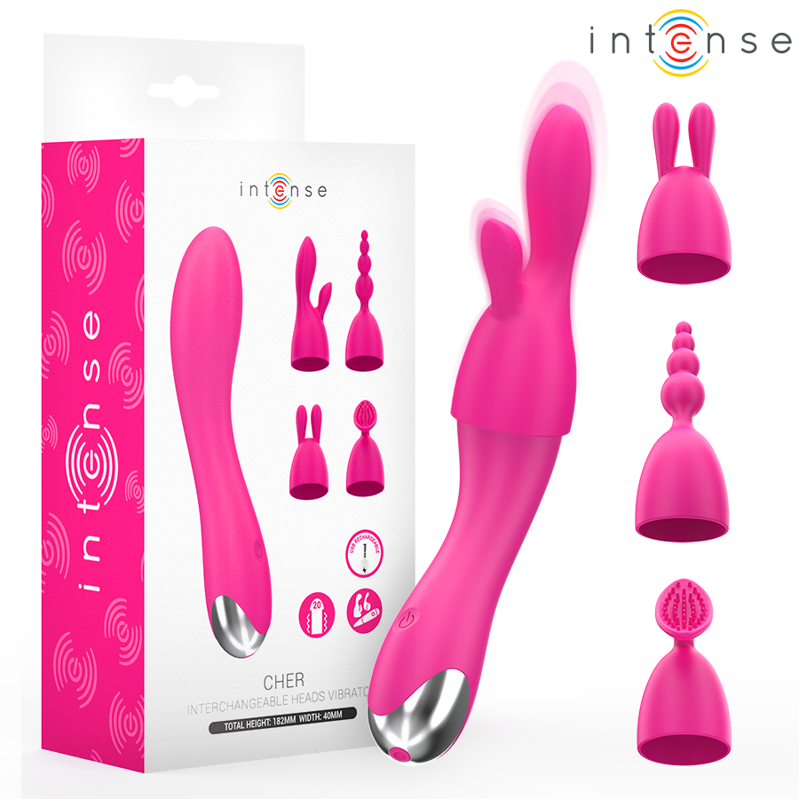 INTENSE - VIBRATORE CHER CON 20 MODALIT E TESTINE INTERCAMBIABILI