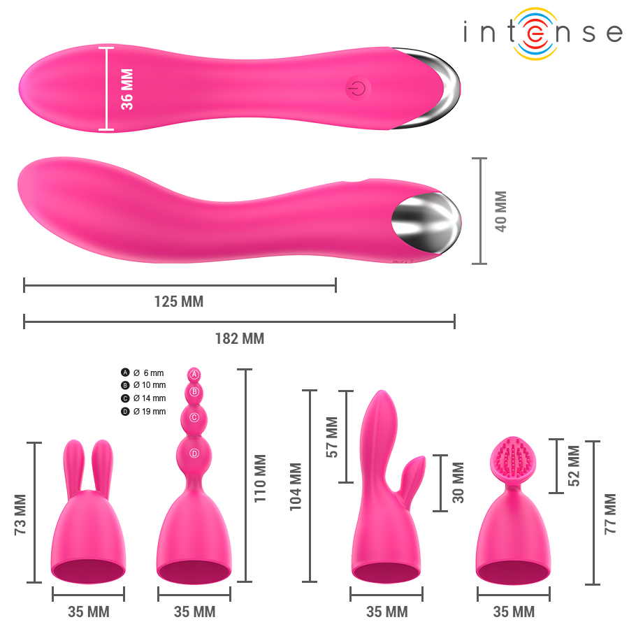 INTENSE - VIBRATORE CHER CON 20 MODALIT E TESTINE INTERCAMBIABILI