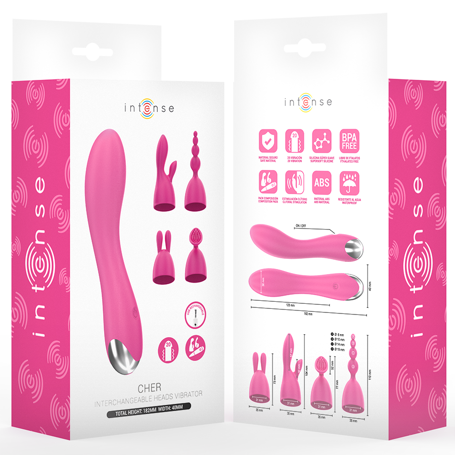 INTENSE - VIBRATORE CHER CON 20 MODALIT E TESTINE INTERCAMBIABILI
