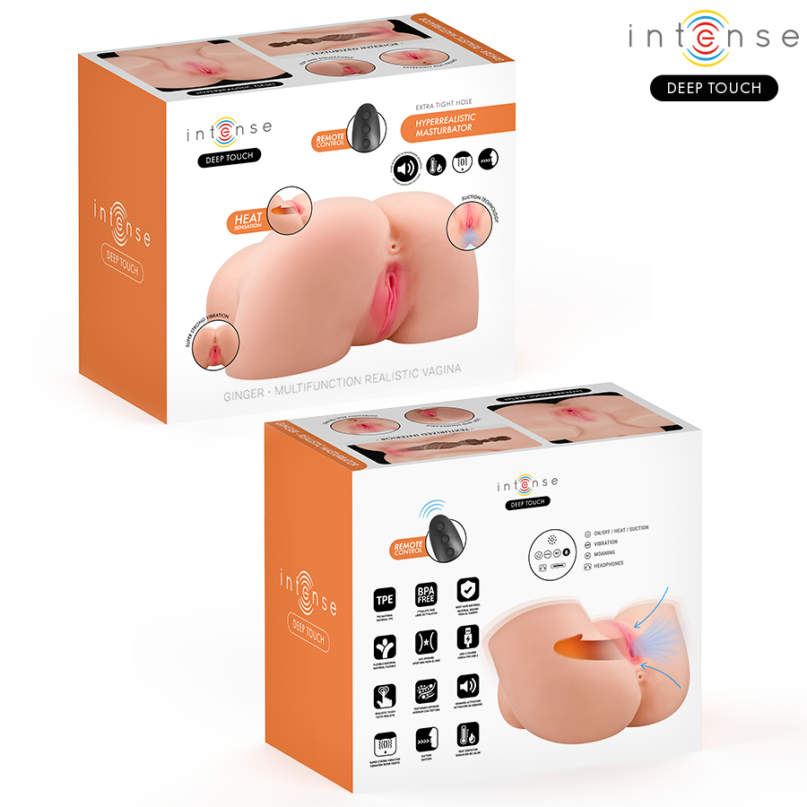 INTENSE DEEP TOUCH - MASTURBATORE VAGINALE GINGER CON EFFETTI DI ASPIRAZIONE, CALORE, VIBRAZIONE E VOCALE CON TELECOMANDO 5,3 KG