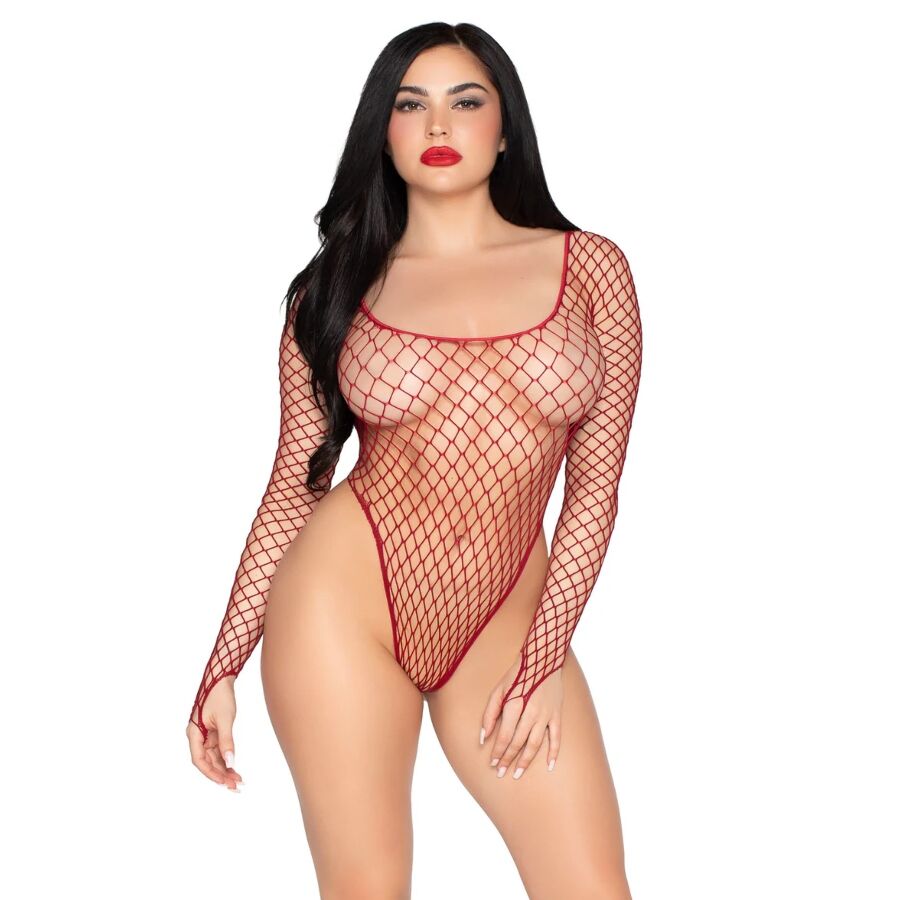 LEG AVENUE - 89377 BODY IN RETE INDUSTRIALE SCOLLATO ROSSO - TAGLIA UNICA