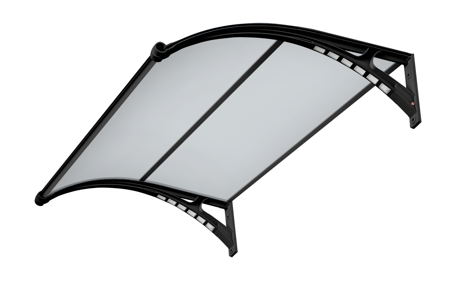 Pensilina a Led integrata nei bracci 100x150 cm c/profilo centrale in Abs e e copertura in policarbonato alveolare opalino 5,2 mm Colore nero
