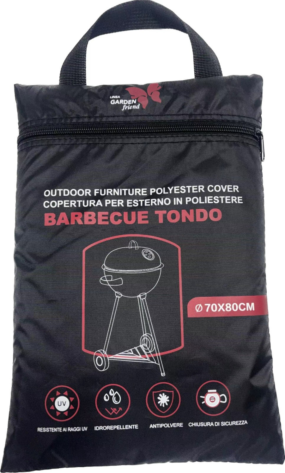 Copertura protettiva di colore nero per barbecue tondo in 210D Oxford PU Misure:  70X80H cm Resistente all'acqua, alla polvere e ai raggi UV
