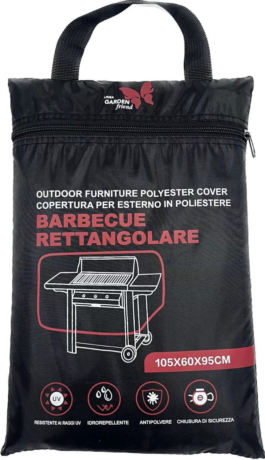 Copertura protettiva di colore nero per barbecue rettangolare in 210D Oxford PU Misure: 105X60X95 cm Resistente all'acqua, alla polvere e ai raggi UV