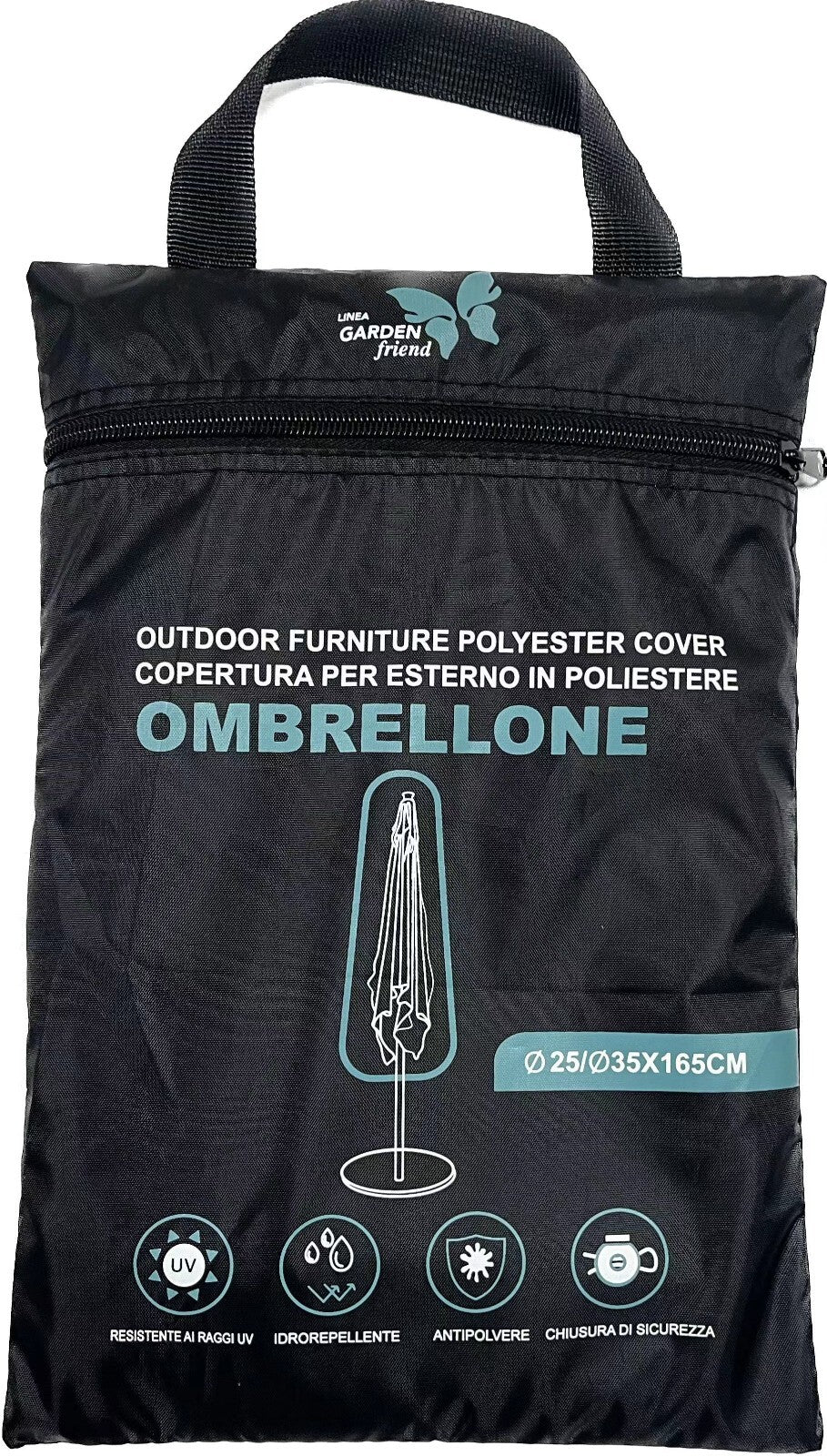 Copertura protettiva di colore nero per ombrellone in 210D Oxford PU Misure: 25/35x165H cm Resistente all'acqua, alla polvere e ai raggi UV