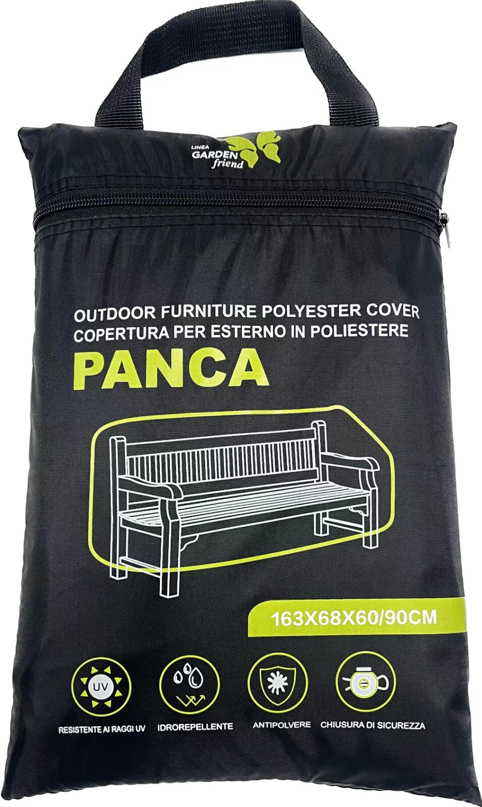 Copertura protettiva di colore nero per panca in 210D Oxford PU Misure: 163x68x60/90 cm Resistente all'acqua, alla polvere e ai raggi UV