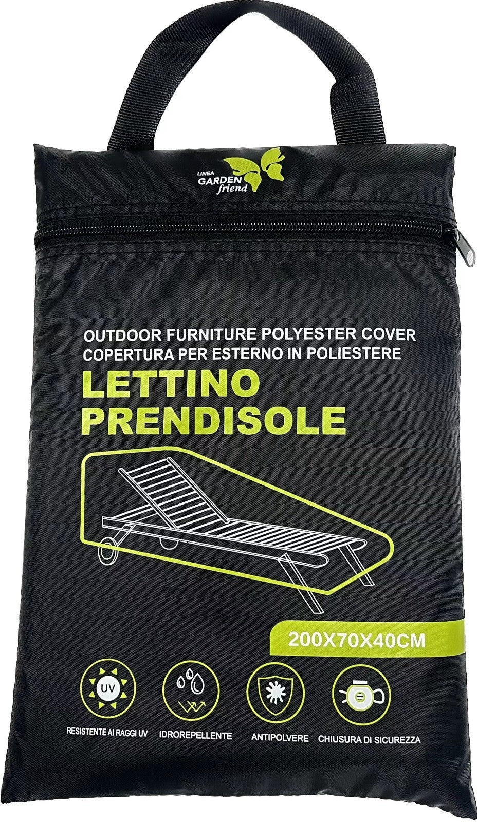Copertura protettiva di colore nero per lettino prendisole in 210D Oxford PU Misure: 200x70x40 cm Resistente all'acqua, alla polvere e ai raggi UV