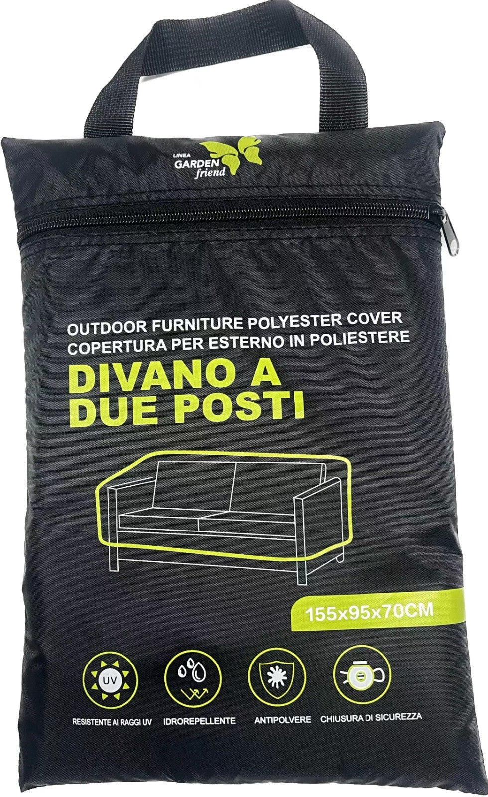 Copertura protettiva di colore nero per divano a due posti in 210D Oxford PU Misure: 155x95x70 cm Resistente all'acqua, alla polvere e ai raggi UV